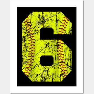 6Th Birthday Softball Girls Kids Six 6 Years Old Raglan Posters and Art